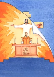 Jesús está presente con nosotros en la Misa, orando al Padre en nuestro nombre, por ayuda en nuestras necesidades y por la salvación eterna. Podemos unir todas nuestras oraciones con su gran oración sacrificial, 2004