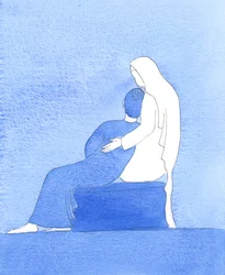 Así como he descansado en los brazos de Nuestra Señora en casa, en oración, así Jesús, de niño, se acurrucó en sus brazos hace mucho tiempo, 2005 (acuarela sobre papel)
