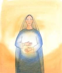Al igual que el Arca, en la historia de Noé, proporcionaba un lugar seguro y cálido no sólo para los animales sino para una familia humana, la Santa Virgen María fue como un "arca" para Jesús, 2005 (acuarela sobre papel).