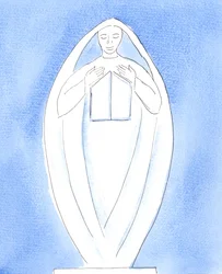 María, el primer tabernáculo: El Señor explicó que como su Madre María fue el primer "tabernáculo", ya que llevaba a Cristo dentro de sí, 2004 (acuarela sobre papel)