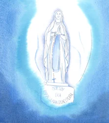 María, la Virgen Inmaculada Madre de Cristo, tiene una pureza extraordinaria; y nosotros, que no somos tan puros, necesitamos hacer penitencia por nuestros pecados, así como pedir ayuda y perdón, 2005 (acuarela sobre papel)