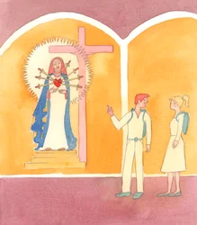 Ningún católico debería menospreciar nuestras antiguas devociones cristianas, o las de otras culturas cristianas, en las que la imaginería de la fe se reviste de una apariencia inusual o desconocida; por ejemplo, Nuestra Señora de los Dolores, 2005 (acuare