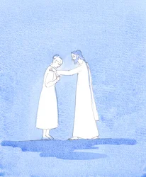 Sean cuales sean las dificultades que encuentren los cónyuges, sigue siendo la voluntad de Cristo que cumplan los votos que hicieron, cuando cada uno prometió amar y honrar al otro "en lo bueno y en lo malo" - con la ayuda de Dios, 2005 (acuarela sobre pap