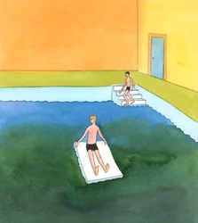 Nadie alcanza la santidad mirando tímidamente las aguas de la santidad, o intentando permanecer en la superficie, 2005 (acuarela sobre papel)