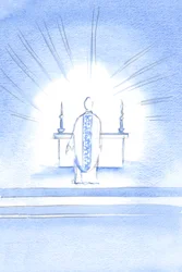 En la fiesta de la Visitación, Cristo apareció, vistiendo una casulla dorada en honor a Su Santa Madre María