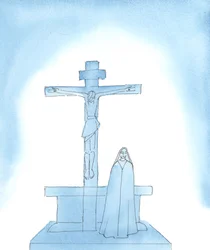 Nuestra Señora de los Dolores: Verdaderamente, Nuestra Santísima Señora sufrió horriblemente mientras Jesucristo, su amado hijo, moría atormentado en la Cruz, 2005 (acuarela sobre papel)