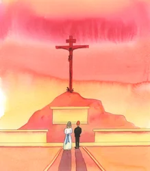 El Padre que está en los cielos mira a muchos niños que han sido mal instruidos, 2005 (acuarela sobre papel)