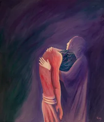 La Virgen María dolorosa sostiene a su Hijo Jesús después de su muerte, traspasada de dolor hasta el corazón, pero llena de fe, 2000 (óleo sobre tabla)