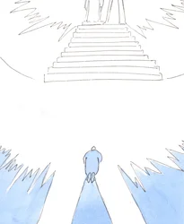El alma que está lista para entrar al Cielo, después del Purgatorio y no directamente después de la muerte, se arrodilla en asombro ante la Divinidad, y espera a que Cristo y Nuestra Señora lo lleven al corazón del Padre