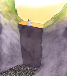 El muro del pecado, que nos separa de Dios, solo es escalado por Cristo, quien está con Su madre. Solo Él puede ayudarnos a alcanzar la Gloria del Cielo, 2002