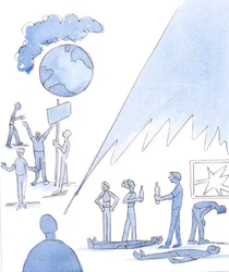 Hay muchos peligros en la vida terrenal, como la contaminación y el hambre, 2004 (acuarela sobre papel)