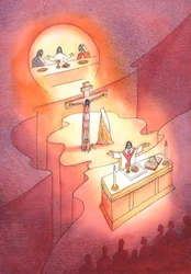 A través de la Eucaristía, que fue instituida en la Última Cena, el Sacrificio del Calvario se re-presenta en cada generación.