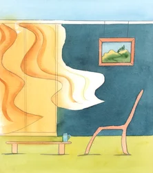 Dos personas pueden mirar la misma escena, y una siente horror al saber que un asesino merodea por allí, mientras que la otra solo ve la brisa moviendo las cortinas, mientras brilla el sol, 2005