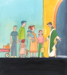 Las vocaciones al sacerdocio y a la vida religiosa son abundantes allí donde los católicos aman a Cristo, a la Iglesia y sus enseñanzas, y no consideran degradante vivir en obediencia a las enseñanzas católicas sobre la fe y la moral, 2005 (acuarela sobre 