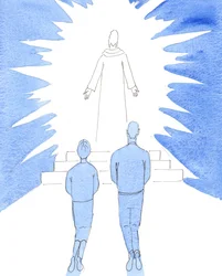 Tenemos que examinar nuestras vidas, para ver si Cristo está realmente "entronizado" en nuestros corazones y hogares, o si el "dios" al que servimos son nuestros propios deseos y ambiciones, 2005 (acuarela sobre papel)