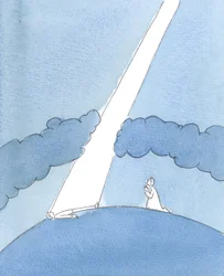 Cada vez que intercedemos por alguien, en nombre de Jesús, es como si un rayo de luz y de gracia del Cielo atravesara la oscura "nube" del pecado y del amor propio sobre nuestro mundo, para tocar la vida de alguien que necesita ayuda, 2005 (acuarela sobre 