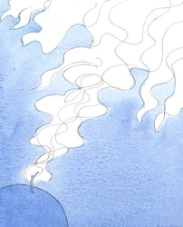 Cuando el fuego divino brota de un corazón humano - fuego que es caridad perfecta - llega hasta el gran "Fuego de Caridad" del Cielo, que es la Divinidad; y así hay unión, 2005 (acuarela sobre papel)