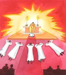 Donde las familias son fieles a las enseñanzas de la Iglesia, por amor a Cristo y a sus pastores, actúan como semillero de vocaciones al Sacerdocio y a la vida religiosa, 2005 (acuarela sobre papel).
