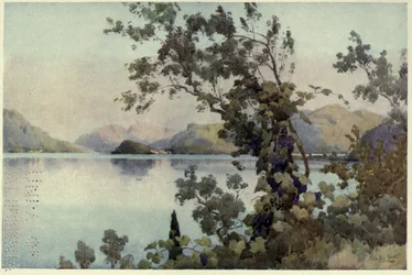 Atardecer, Lago di Como, Ilustración de 