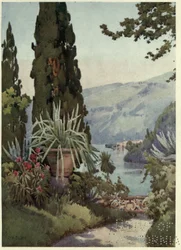 En el jardín de la Villa Arconati, Lago di Como, Ilustración de "Los lagos italianos" de Richard Bagot