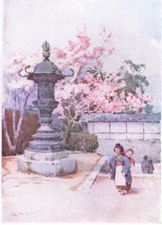 Niños japoneses c.1900 (litografía en color)