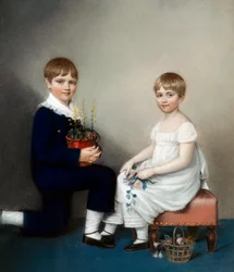 Charles (seis años) y Catherine Darwin (óleo sobre lienzo)