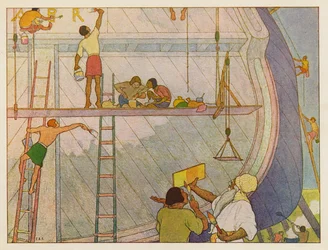 El Arca de Noé: Pintar el arca (litografía en color)