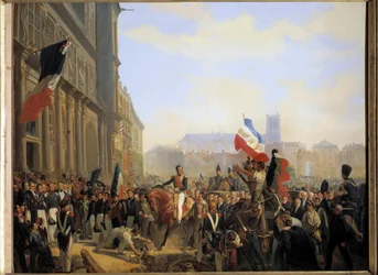 Revolución de julio de 1830: Luis Felipe, duque de Orleans, llegando al Ayuntamiento de París, 31 de julio