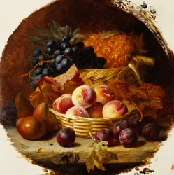 Melocotones, ciruelas, peras y piña, 1896
