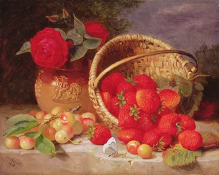 Naturaleza muerta de cesta con fresas y cerezas, 1898