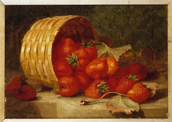Fresas en una cesta de mimbre en un borde, 1895