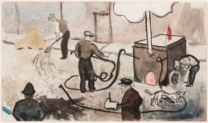 Londres: East End street works, c.1935 (tinta y acuarela sobre papel)