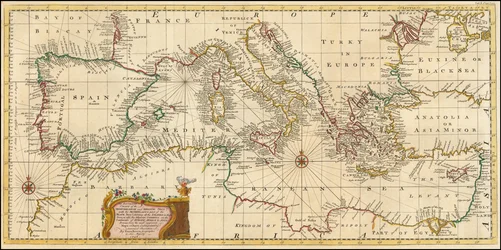 Mapa de 1748 - Carta precisa de los mares Mediterráneo y Adriático, con el Archipiélago y parte del mar Negro