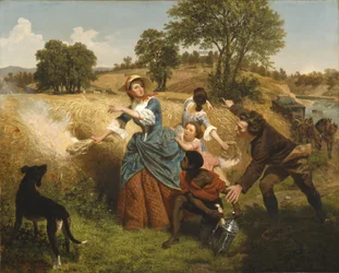 La Sra. Schuyler quemando sus campos de trigo ante la llegada de los británicos