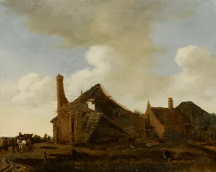Paisaje con una casa de campo en ruinas