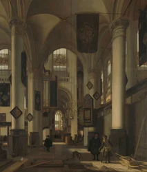 Interior de una iglesia gótica protestante con motivos de la Oude y Nieuwe Kerk de Ámsterdam