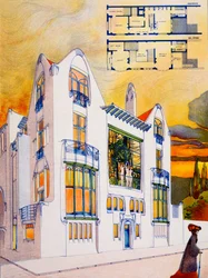 Diseño de casa, c.1905-6 (acuarela y pluma sobre papel)