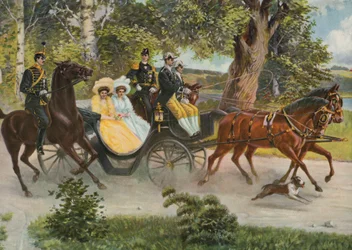 Margarita de Connaught con Gustavo VI Adolfo y el príncipe Guillermo de Suecia con su esposa la gran duquesa María Pavlovna de Rusia, c.1914