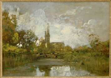 Ein ehemaliges Gebaeude der Wiener Weltausstellung im Prater - un antiguo edificio de la Exposición Universal de Viena en el Prater ... (pintura sobre lienzo)