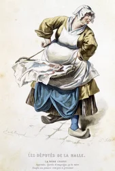 La mère Chaplu en "Les députés de la Halle" - en "Oeuvres complètes de Beaumarchais", dibujos de Emile Bayard, ed. Laplace Sanchez & cie, París