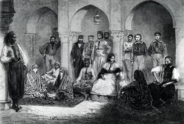 Miss Tinne con su personal doméstico, Argel, ilustración de 