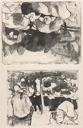 Les Bretonneries: Mujeres bretonas haciendo almiares (Bretonnes Faisant les Foins) y Boda en Bretaña (La Noce en Bretange)