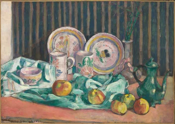 Naturaleza muerta con manzanas y platos de frutas, c.1906