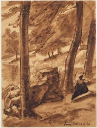 Escena de bosque con figura