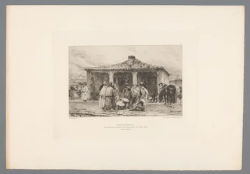 Grupo de soldados en un campamento
Metz 8 de octubre de 1870/ Soldados de caballería aislados vivaqueando en la plaza Saint Simon del Fuerte Moselle (título en el objeto)
Franse etsen uit 1875 (título de la serie)
Grabado en 1875 (título de la serie)