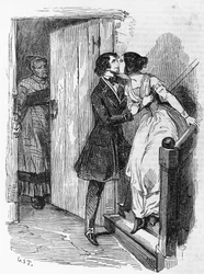 Ilustración de Eugenie Grandet, novela de Honore de Balzac (1799-1850) de la colección en varios volúmenes titulada Comedia humana, grabado de Emile Deschamps (1822-1893).