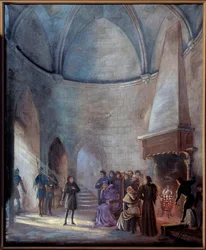 Guerra de los Cien Años: "Juana de Arco (1412-1431) es interrogada por los jueces" Pintura de Emile Deshays (1875-1946) 1901. Sol. 0,73x0,6 m Rouen, Museo de Bellas Artes ¡Atención! La utilización de esta obra puede estar sujeta a una solicitud de autoriza