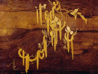 Incrustado con motivo vegetal, detalle de mesas anidadas estilo Art Nouveau, ca 1900, por Emile Galle, Francia, siglo XX