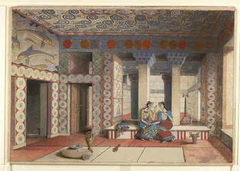 Pintura del Megaron de la Reina reimaginado del Palacio de Minos en Knossos