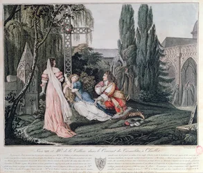 Luis XIV persiguiendo a Louise de la Valliere que se refugió en el convento carmelita de Chaillot después de una pelea en 1662